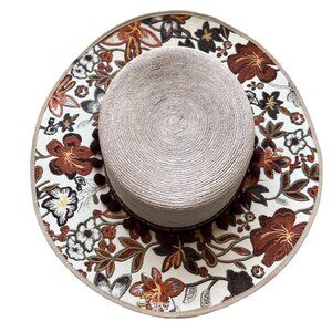 Artesanias Mariposa Hand Embroidered Floral Palm Hat Brown White OS